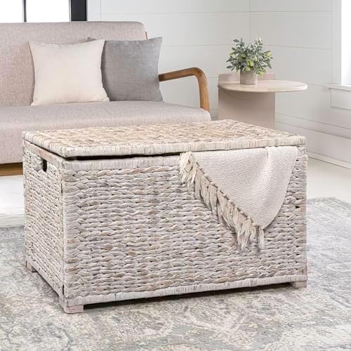 happimess Anada 30" Storage Trunk Wicker Weave Water Hyacinth, White Wash
