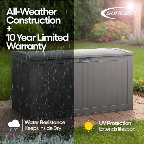 Suncast XL Resin Deck Box, 134 Gal, with Pad-Lockable Lid, Dove Gray