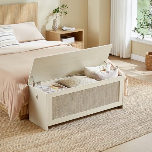 47.2" Storage Chest Extra Large,Rattan Storage Bench(White Cream)