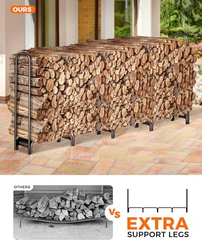 Firewood Rack, 8ft Heavy Duty Fire Wood Storage Racks for Indoor Outdoor, Metal Log Holders for Firewood, Fireplace Wood Pile Storage Stacker Organizer, Black