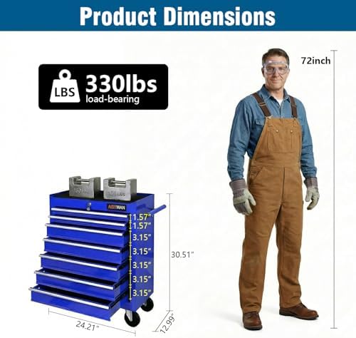 7 Drawers Rolling Tool Chest on Wheels, Multifunctional Tool Cart Tool Storage, Drawers Rolling Tool Trolley Organizer Tool Case for Garage,Warehouse,Workshop,Repair Shop (7 Drawers-Blue)