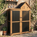 Outdoor Storage Cabinet Weatherproof with 3 Adjustable Shelves, 66'' H Wood & Metal Storage Shed with Lockable Doors & Waterproof Roof, Outside Garden Tool Sheds, Brown