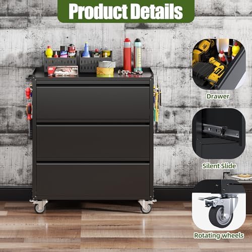 Reemoon 35" H Metal Garage Storage Cabinet with Wheels,Black