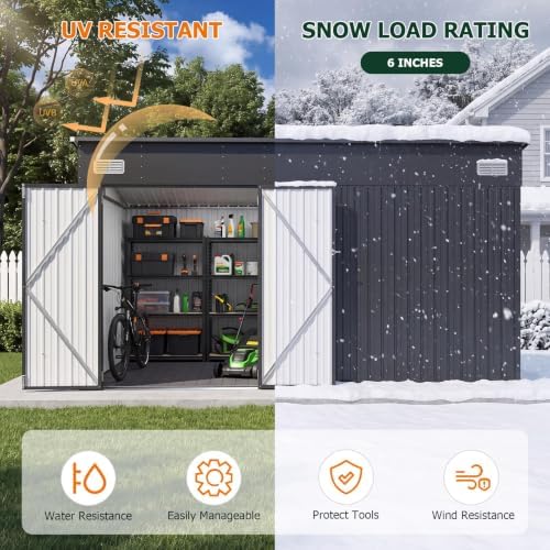 8'x12' Lean to Shed Metal Storage Shed with Floor,Triple Door