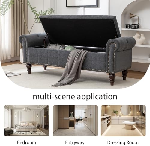 HOMEFLEX 58" Storage Bench for Bedroom, End of Bed Bench, Chenille Dimgray