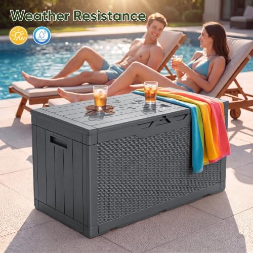 Flamaker Outdoor Storage Box 100 Gallon Waterproof Resin Deck Box