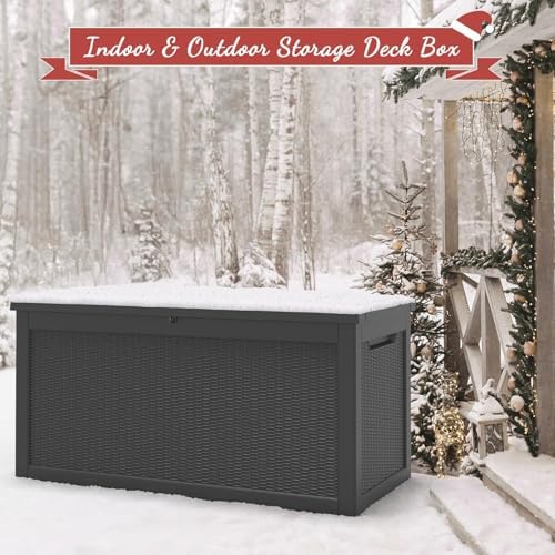 NUNU LAB 320 Gallon Deck Box, Outdoor Storage Box Waterproof Lockable,Black
