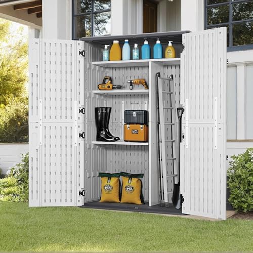 Macrout 50 Cu Ft Outdoor Storage Cabinet with Shelves, Waterproof ST5782 (Light Gray, Medium)