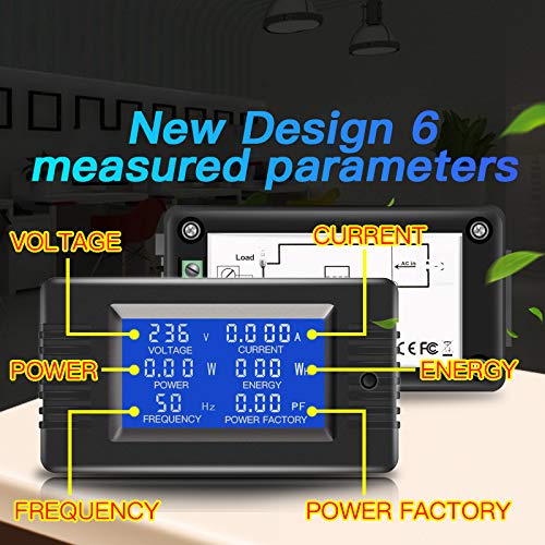 2 Pieces AC Current Voltage Amperage Power Energy Panel Meter LCD Digital