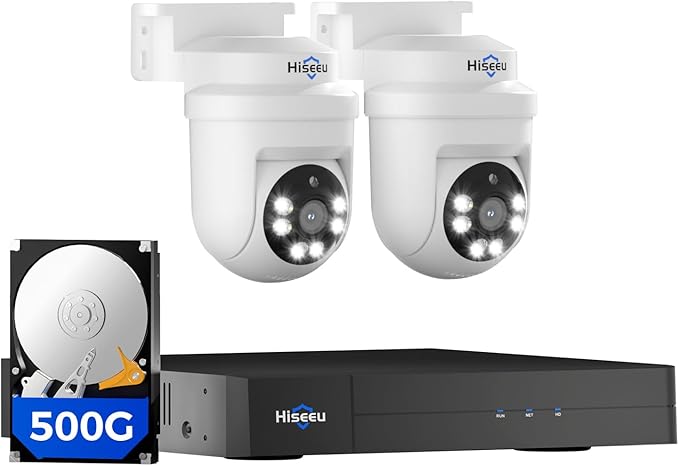 Hiseeu 3K 360°View PTZ Wired Security Camera System (2PCS)