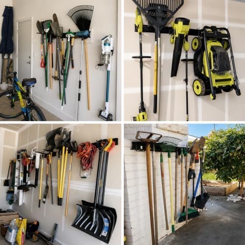 Garage Tool Organizer Wall Mount 66 inches with 13 Adjustable Heavy-Duty Hooks, Garage Organization, Garden Tool Storage Rack, Yard, and Shed, Holds Up to 520 lbs