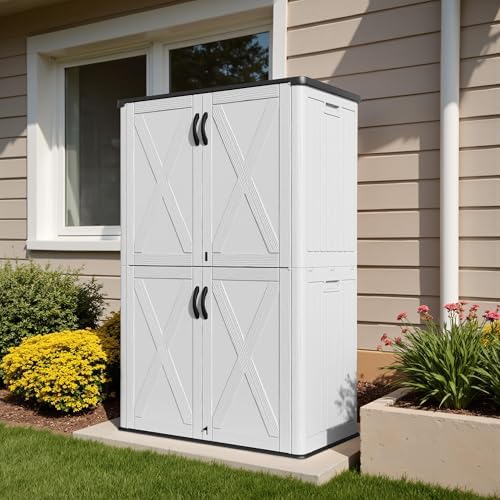 Devoko 50 Cu Ft Plastic Outdoor Storage Cabinet, White