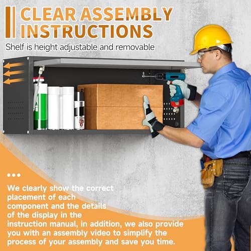 Metal Garage Wall Cabinet with Up-Flip Door,Wall-Mounted Steel Storage Cabinet, Float Tool Cabinet with Pegboard,Upper Cabinet for Kitchen,Garage,Workshop,Warehouse(13.8" H,Black&Gray)