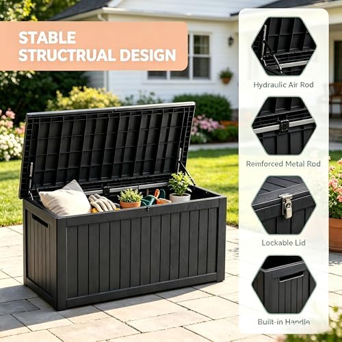 Outdoor Storage Box Resin Deck Box Waterproof Black 270 Gallon