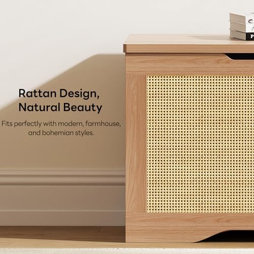 LIKIMIO 47.2" Rattan Storage Ottoman Bench Chest, Rustic Wood