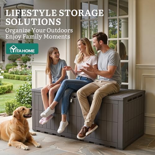 YITAHOME 200 Gallon Large Outdoor Storage Box XL Resin Deck Box with Lock