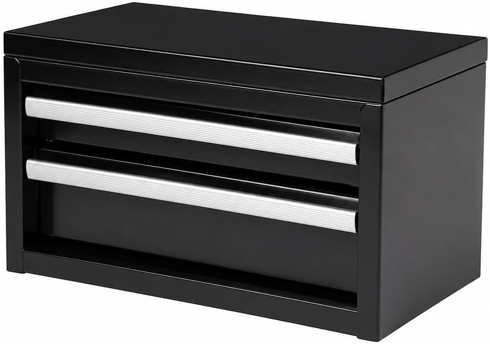 Mini 2-Drawer Steel Tool Box Black