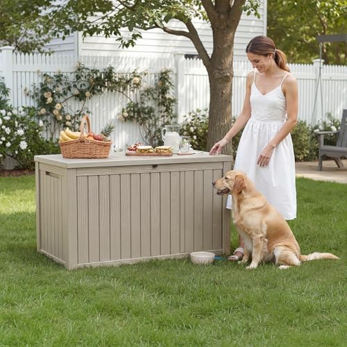 DRATO 200 Gallon Outdoor Storage Box Waterproof, Lockable Outdoor Deck Box