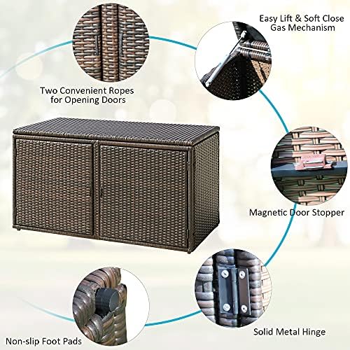DORTALA 88 Gallon Deck Box Organizer, Wicker Large Indoor Outdoor Storage Container Cabinet for Patio Furniture Cushions Garden Tools, Brown