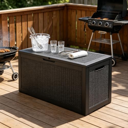 100 Gal Outdoor Storage Box Waterproof Lockable,Deck Box,Gas Lift,Black