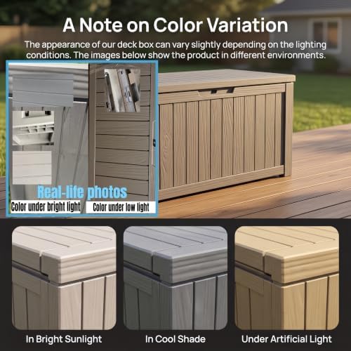 178 Gallon Large Resin Outdoor Storage Box, Waterproof Deck Box, Lockable Deck Container with Reinforced Support, Outdoor Chest for Patio Accessories, Outdoor Cushions, Garden Tools, Taupe Gray