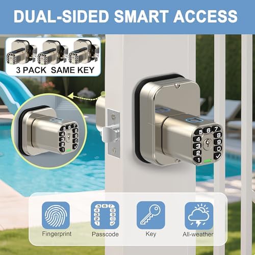 Richelock IU53 Double-Sided Fingerprint & Keypad Door Lock, All-Weather, Fully Waterproof Biometric Entry with Dual-Sided Codes, Same Key Both Sides for for Outdoor, Indoor, Gate, Fence