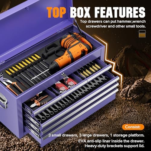 Crownland 8 Drawer Rolling Tool Chest with Wheels, Purple