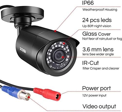 zosi 4 pack 1080p 2.0mp outdoor indoor 3.6mm, close-up detail