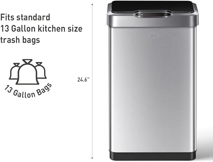 EKO Mirage-T 50 Liter / 13.2 Gallon Touchless Rectangular Motion Sensor Trash