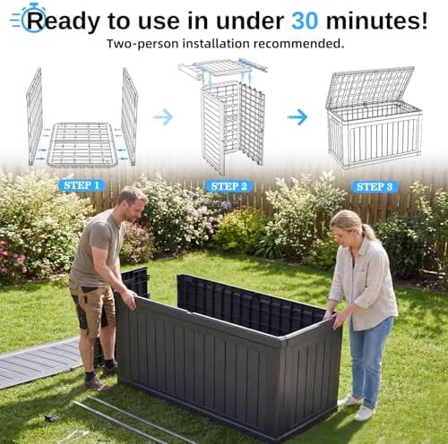 320 Gallon Outdoor Storage Deck Box, Waterproof Resin, Black