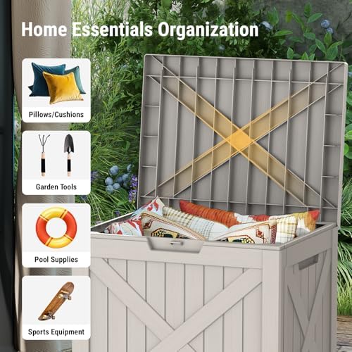 Mars Villa Deck Box, Waterproof Outdoor Storage Box, 31 Gallon, Grey