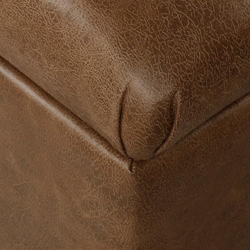 HomePop 40" Button Tufted Storage Bench - Distressed Brown Faux Leather