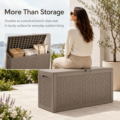 Outdoor Storage Box Resin Deck Box Waterproof Gray Petal 126 Gallon