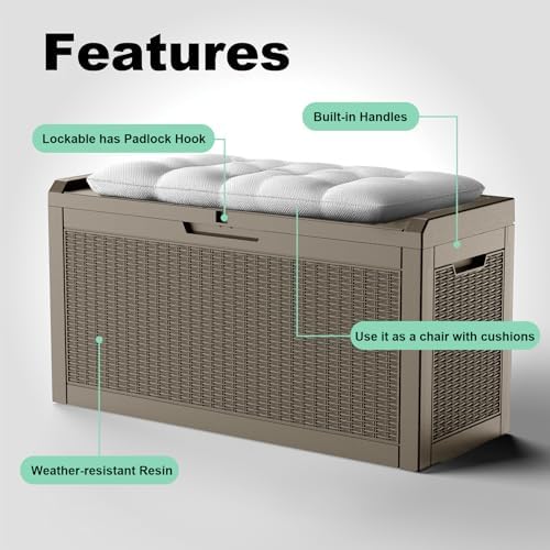 70Gal Outdoor Storage Box Waterproof Lockable Deck Box