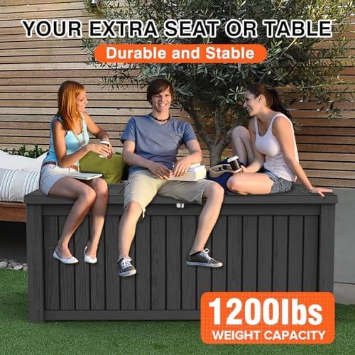 180 Gallon Resin Deck Box, Waterproof Outdoor Storage Bin for Patio Furniture, Pool Accessories, and Garden Tools, Lockable & UV-Resistant, Black