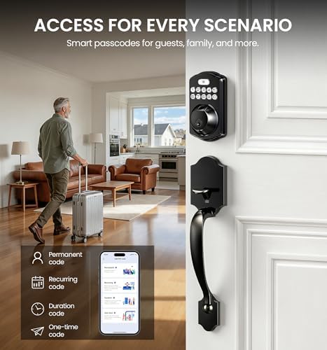 Veise VE012W-H Wi-Fi Smart Front Door Lock Set with Handle, Matte Black