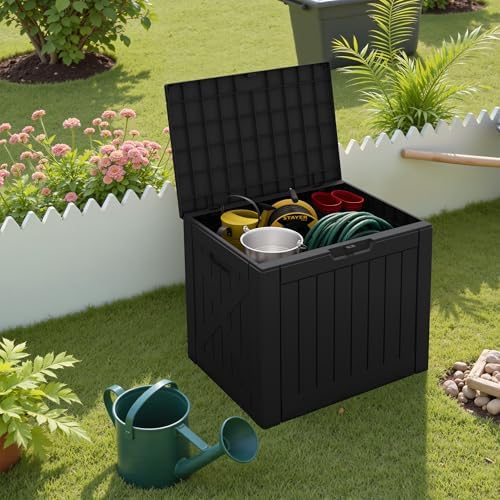 Greesum 40 Gallon Resin Deck Box, Outdoor Storage Container, Black