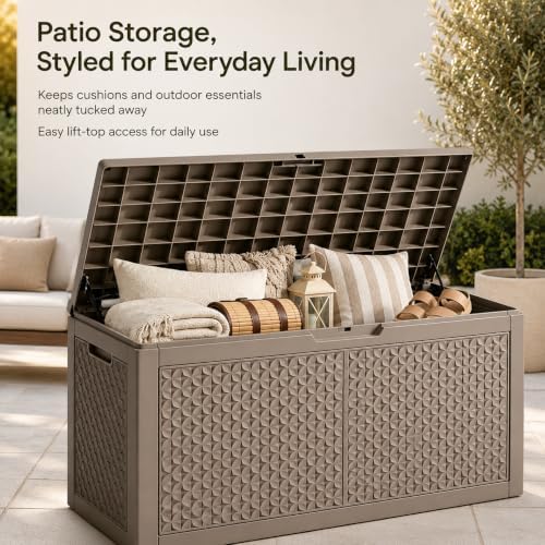 Outdoor Storage Box Resin Deck Box Waterproof Gray Petal 126 Gallon