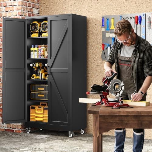 71"Metal Storage Cabinet with Wheels,Garage Cabinets,Pantry Cabinet