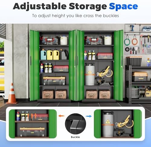 INTERGREAT Storage Cabinet with Doors and Shelves, Metal Garage Storage Cabinets with Lock, Black Lockable Steel Supply Cabinet for Home Office, Warehouse (Black Green)