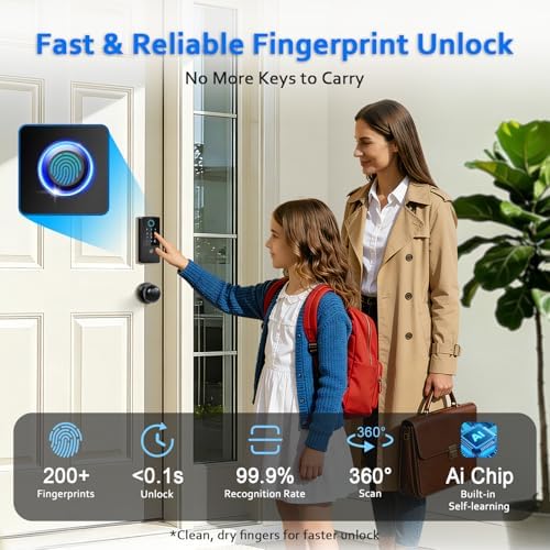 Smart Door Lock Deadbolt, Keyless Entry Door Lock with Fingerprint & Keypad,App Control,Auto Lock,Secure Electronic Digital Lock for Front Door Home Apartment Rental,Easy Installation,Matte Black