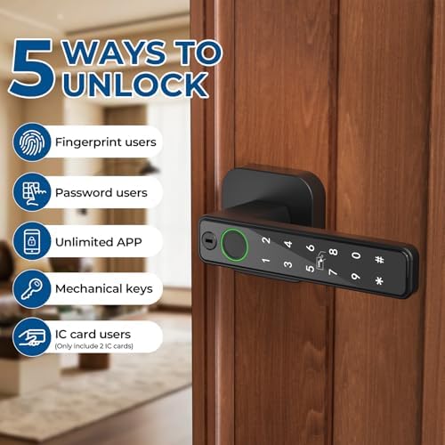FITNATE Smart Fingerprint Door Lock 3 Waysv Entry Password App Ctrl Keyless