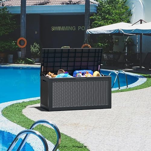Resin Outdoor Deck Storage Box Waterproof (Black, 110 Gallon)