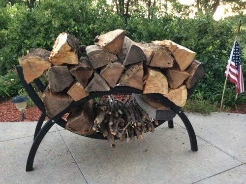 Woodhaven Black 3-Foot Crescent Firewood Rack, With Cover | Made in USA