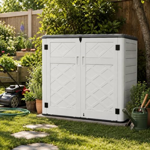 ADDOK Outdoor Storage Cabinet, 48 Cu.Ft Horizontal Resin Storage Shed