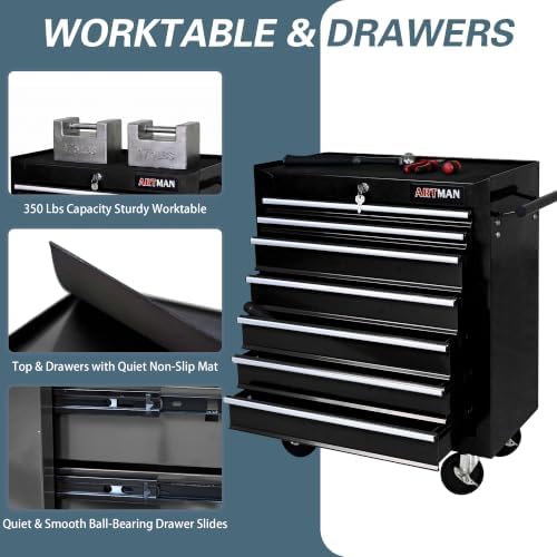 7 Drawers Rolling Tool Chest on Wheels, Multifunctional Tool Cart Tool Storage, Drawers Rolling Tool Trolley Organizer Tool Case for Garage,Warehouse,Workshop,Repair Shop (7 Drawers-Black)