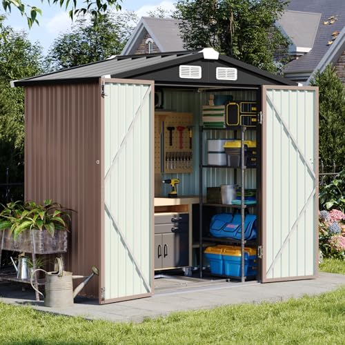 Aoxun 6'x4' Outdoor Storage Shed with Base, Brown