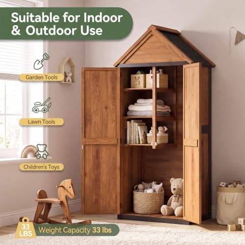 Aoxun Wood Outdoor Storage Cabinet with Floor 2.5'x1.4'