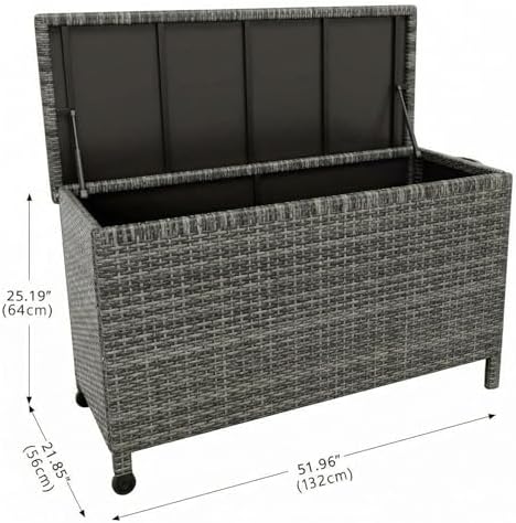 Wicker Deck Box, 125 Gallon All-Weather Outdoor Storage Box - Grey