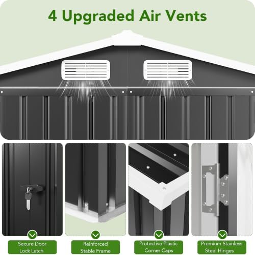 MXV 6x4 FT Outdoor Metal Storage Shed, Lockable Galvanized Steel Tool House with Sloped Roof, Waterproof Shed for Backyard, Garden, Patio, Black